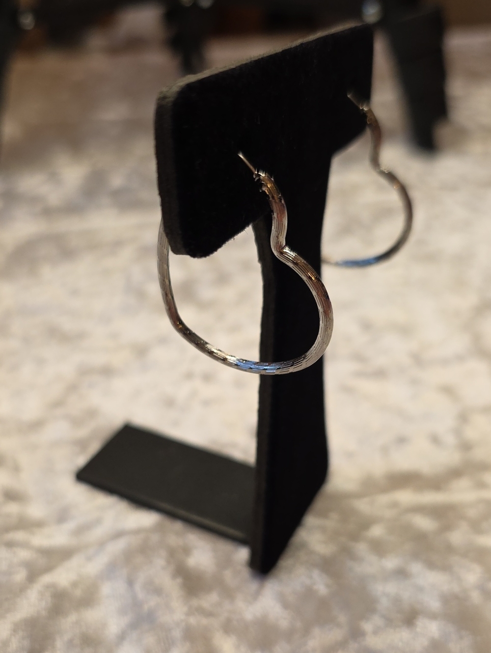 Textured Silver Tone Heart Hoop Coquette Girl Earrings